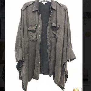 Black distressed button down